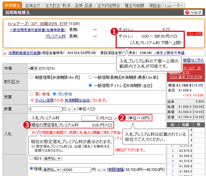 入札申込画面で「入札プレミアム料」等を入力