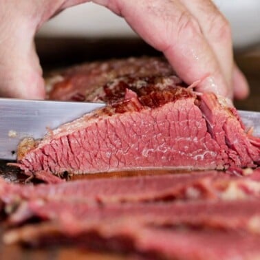 slicing Homemade Corned Beef