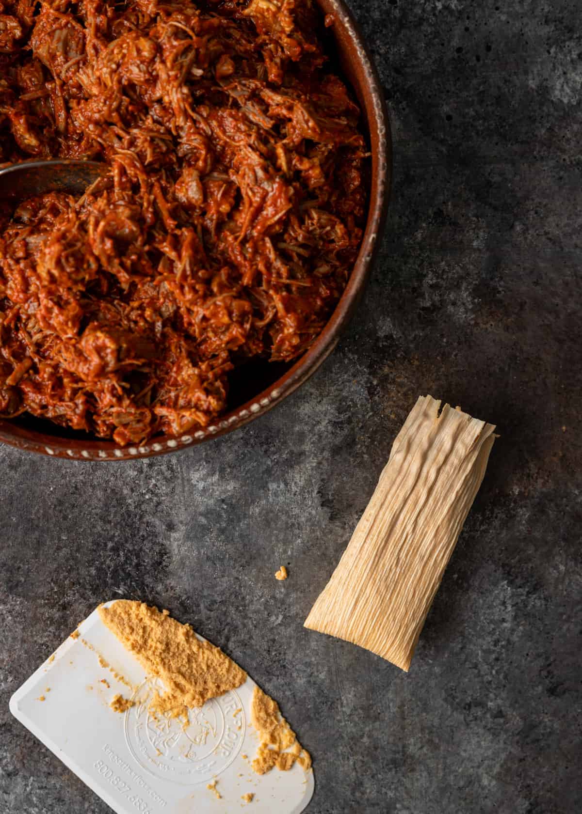 overhead: tamales rojo ready to steam