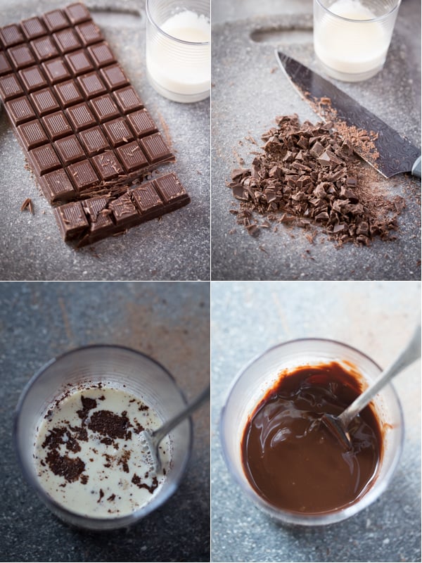 Using a chocolate candy bar to make this shiny chocolate ganache recipe. 