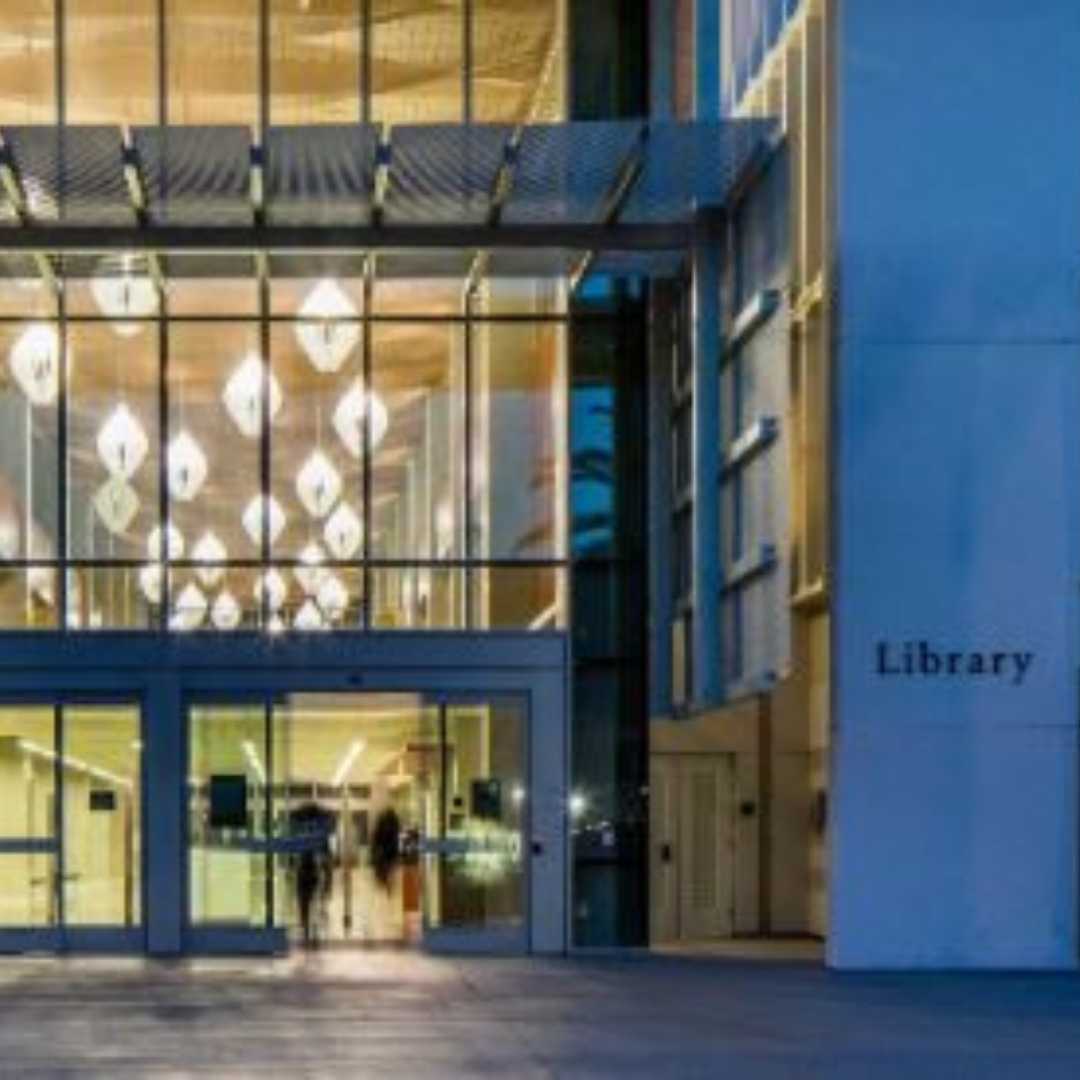 exterior night image of UCSB Library