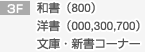 3F　和書（Z800）洋書（000,300,700）文庫・新書コーナー