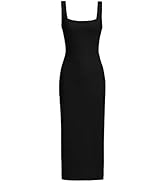 Verdusa Women's Casual Sleeveless Square Neck High Waist Rib Knit Tank Long Dress