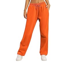 AUTOMET Women's Fleece Lined Sweatpants Baggy Wide Straight Leg Pants