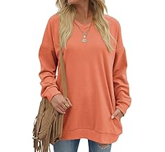 OFEEFAN Women's Sweatshirts V Neck Oversized Long Sleeve Pockets Top