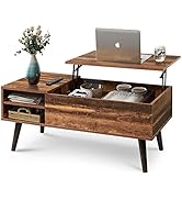 WLIVE Wood Lift Top Coffee Table with Hidden Compartment and Adjustable Storage Shelf, Lift Table...