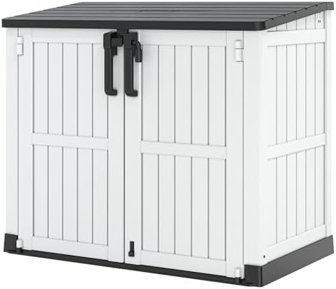 LHBGO Light Gray Outdoor Resin Storage Shed 36 Cu. Ft. Garden Horizontal Storage Extra Large Capacity Weather Resistant Storage Box, Lockable Resin Waterproof Shed for Garbage Cans, Garden Tools