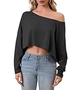 Burtell Oversized Off The Shoulder T Shirts for Women Loose Boat Neck Long Sleeve Crop Tops Flowy...