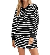 Burtell Women Striped 2 Piece Lounge Sets Casual Button Long Sleeve Sweatshirt Shorts Pajama Sets...