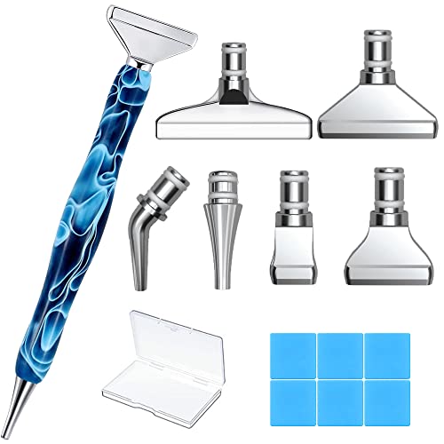 14PCS Diamond Painting Pen Accessories Tools Set, Exquisite Stainless Steel Metal Tips, Ergonomic Art Drill and 6 Glue Clay, Comfort Grip and, Faster Drilling (14PCS-Blue)