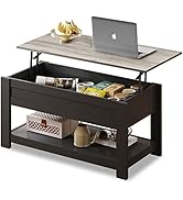 WLIVE Modern Lift Top Coffee Table with Storage Shelf, Hidden Compartment Shelf and Metal Frame,L...