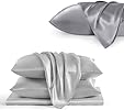 Bedsure Satin Sheets Bundle Satin Pillowcases Grey