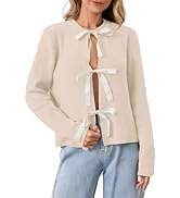 Burtell Women Cute Bow Tie Front Cardigan Sweaters Loose Crew Neck Lace Up Knit Sweater Tops Long...