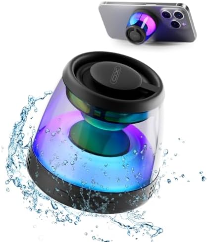 Magnetic Bluetooth Speaker, XO Portable Bluetooth Speaker with RGB Light, Waterproof Wireless Speaker, Phone Stand for iPhone 16/15/14/13/12 Series, Small Speaker for Shower, Outdoor, Birthday Gift