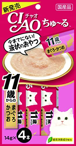 チャオ (CIAO) 猫用おやつ ちゅ~る 11歳からの まぐろ・かつお 14グラム (x 6) (まとめ買い)