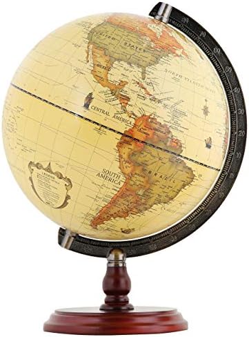 ANNOVA Antique Globe 10" / 25 cm Diameter with A Wood Base, Vintage Decorative Political Desktop World - Rotating Full Earth Geography Educational - Kids, Adults, School, Home, Office (Dia 10-inch)