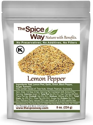 The Spice Way Lemon Pepper - 8 oz - no citric acid or any preservatives or agents. Seasoning blend perfect for cooking marinated herb chicken.