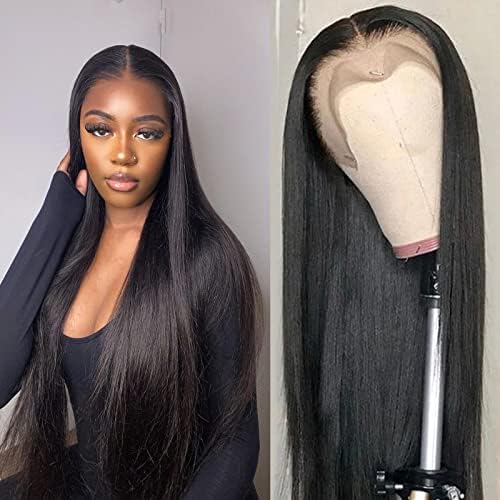 Bfary Straight 13x4 Frontal Lace Front Wigs Human Hair Colored Pre Plucked Hairline 13x4 HD Transparent Lace Front Wigs Human Hair Wigs for Dark Burgundy Color 150% Density (Natural color, 26inch)