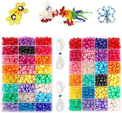 INSCRAFT 1200PCS Pony Beads 24 Colors Bracelet Making Kit, Rainbow Kandi Beads Friendship Bracelet Kit, Letter Beads Heart Beads with Elastic Strings for Jewelry Making, Craft Gifts for Girls Adults