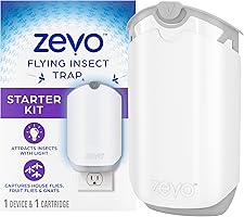 Zevo Flying Insect Trap for Indoors: Light Trap Captures Fruit Flies, Gnats and Houseflies, Starter Kit (1 Plug-in Base...