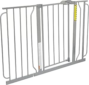 Regalo Easy Step Puerta para bebés de 49 pulgadas, incluye kit de extensión de 4 y 12 pulgadas, paquete de 4 kits de montaje a presión y 4 kits de montaje en pared, color Gris