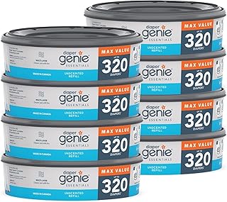 Paquete de 8 Recambios Redondos Diaper Genie Essentials | Capacidad de Hasta 2560 pañales de Recién Nacido | Cuenta con Pe...