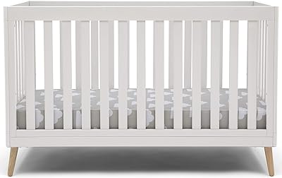 Delta Children Essex 4-in-1 Convertible Baby Crib, Bianca White with Natural Legs