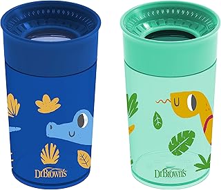 Dr. Brown's - Vaso Dr. Brown's Milestones Cheers360, azul y verde, 10 onzas, paquete de 2