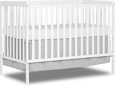 Dream On Me Synergy 5-In-1 Convertible Crib In White, made of New Zealand Pine wood, JPMA & Greenguard Gold Certified, features 3 mattress height settings