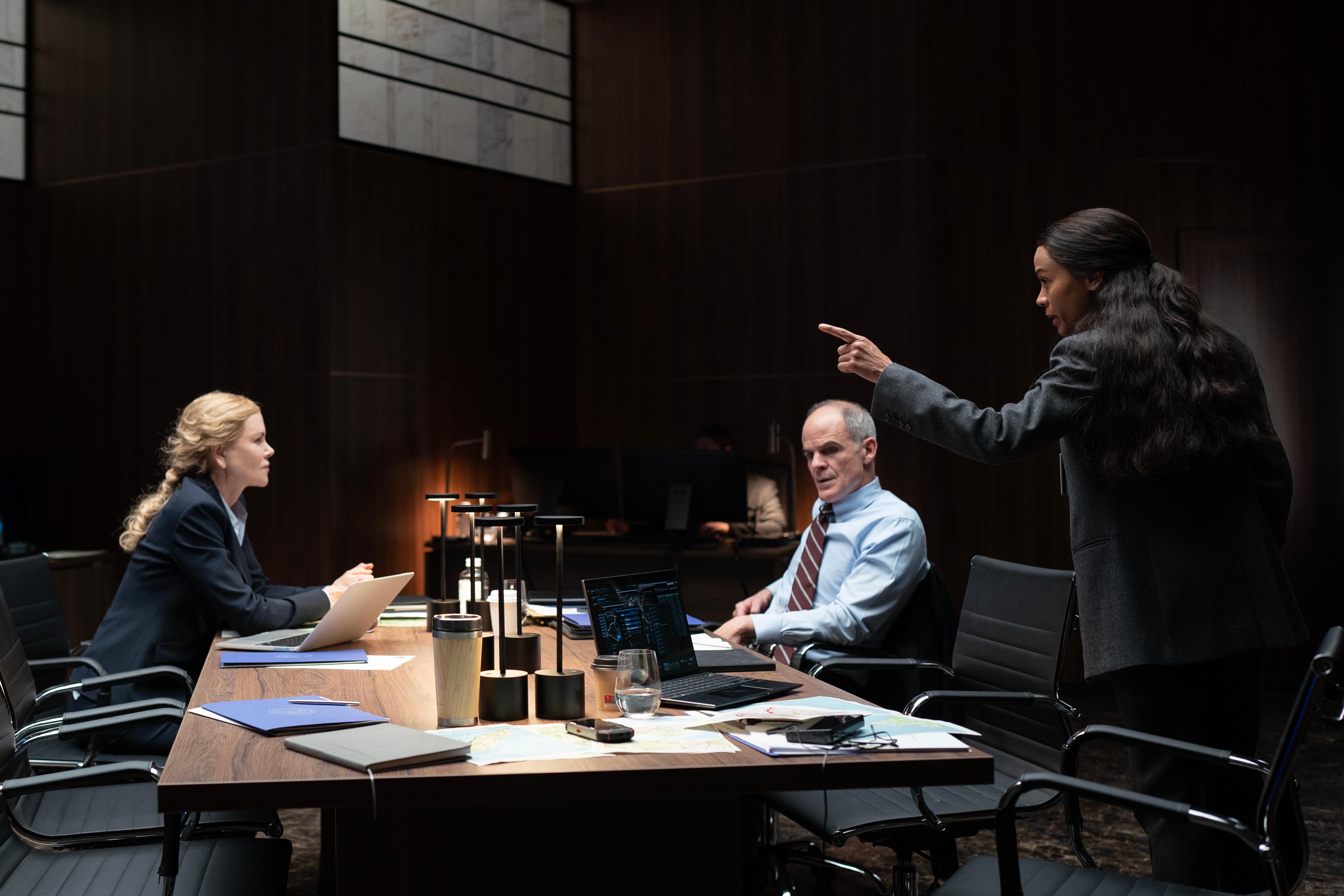 Nicole Kidman, Michael Kelly, and Zoe Saldana in Lioness (2023)