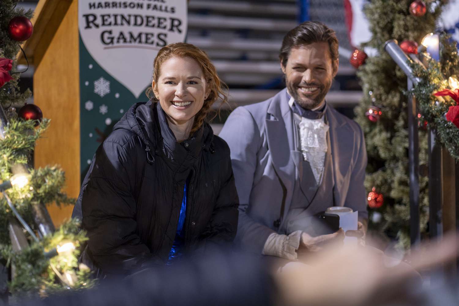 Sarah Drew and Justin Bruening in Reindeer Games Homecoming (2022)