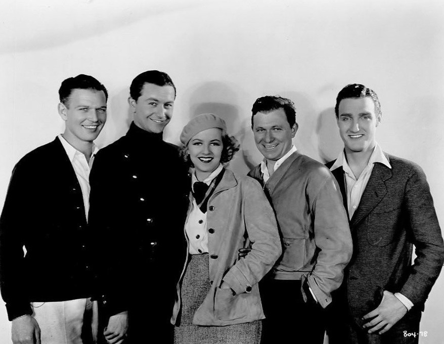 Robert Young, Stuart Erwin, Betty Furness, Russell Hardie, and William Tannen in The Band Plays On (1934)