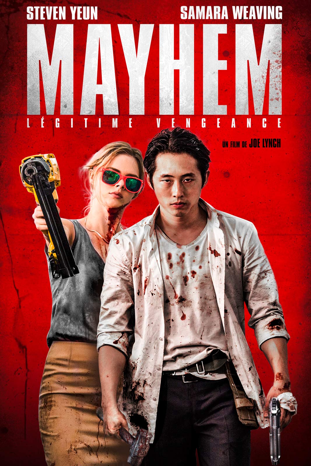 Steven Brand, Caroline Chikezie, Joe Lynch, Samara Weaving, and Steven Yeun in Mayhem (2017)