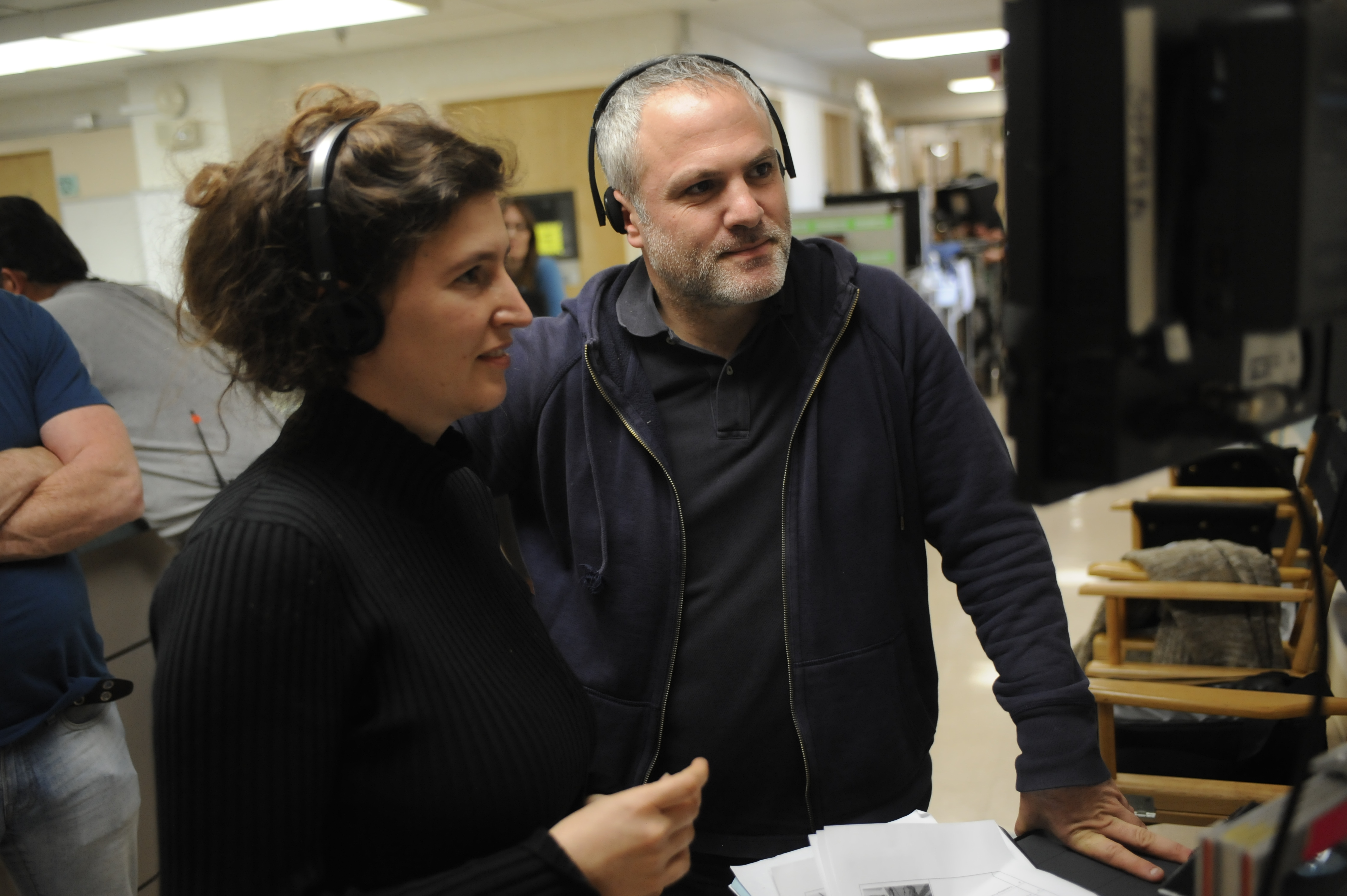 Mihal Brezis and Oded Binnun on the set of The Etruscan Smile (2017).