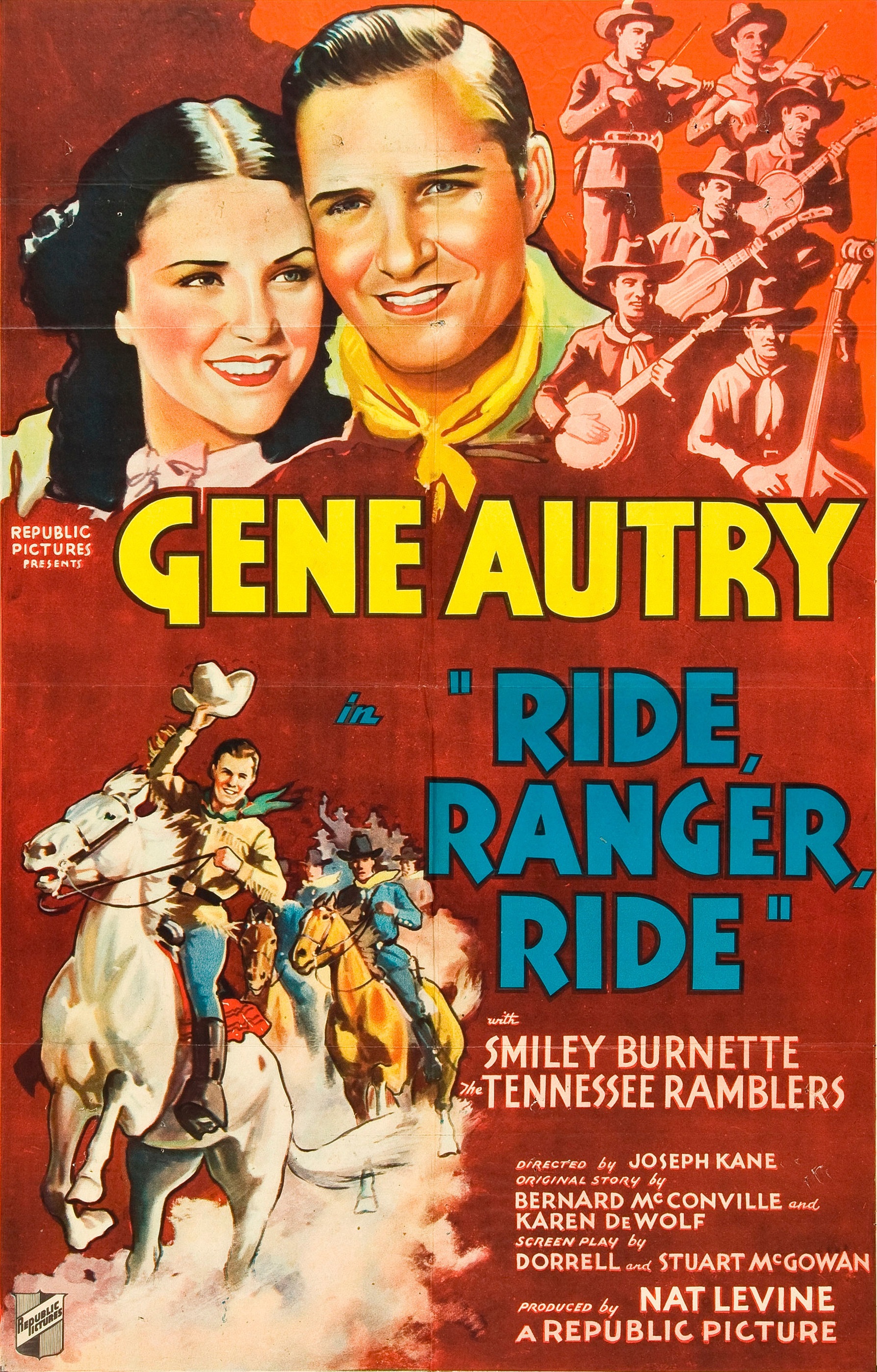 Gene Autry, W.J. Blair, Cecil Campbell, Dick Hartman, Kay Hughes, Happy Morris, Elmer Warren, The Tennessee Ramblers, and Champion in Ride, Ranger, Ride (1936)