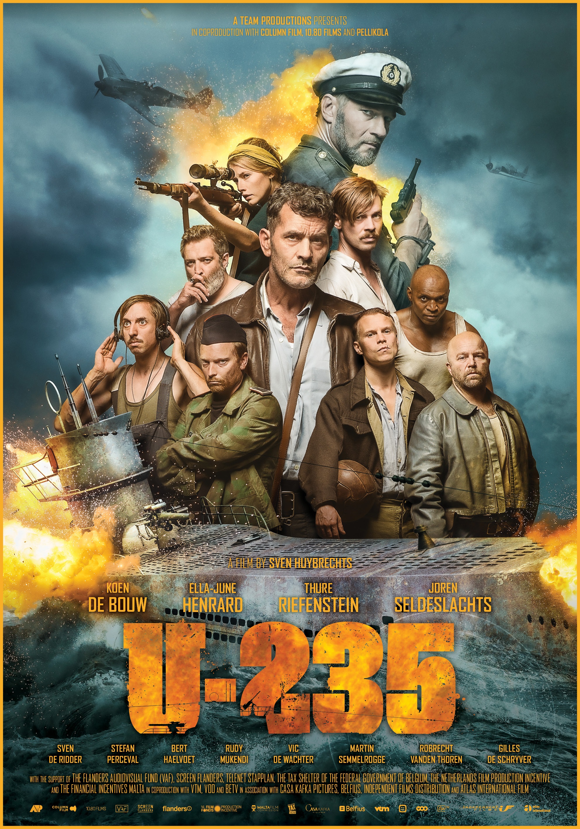 Koen De Bouw, Sven De Ridder, Stefan Perceval, Thure Riefenstein, Joren Seldeslachts, Robrecht Vanden Thoren, Bert Haelvoet, Gilles De Schryver, Ella-June Henrard, and Rudy Mukendi in Torpedo (2019)