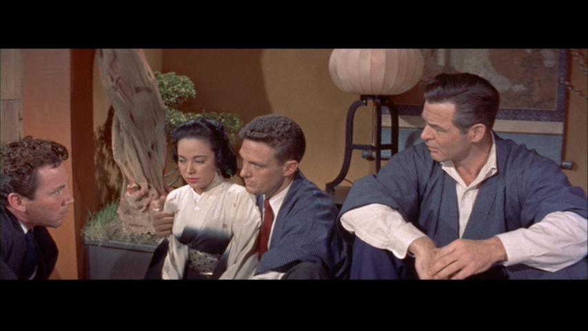 Cameron Mitchell, Robert Ryan, Robert Stack, and Shirley Yamaguchi in House of Bamboo (1955)