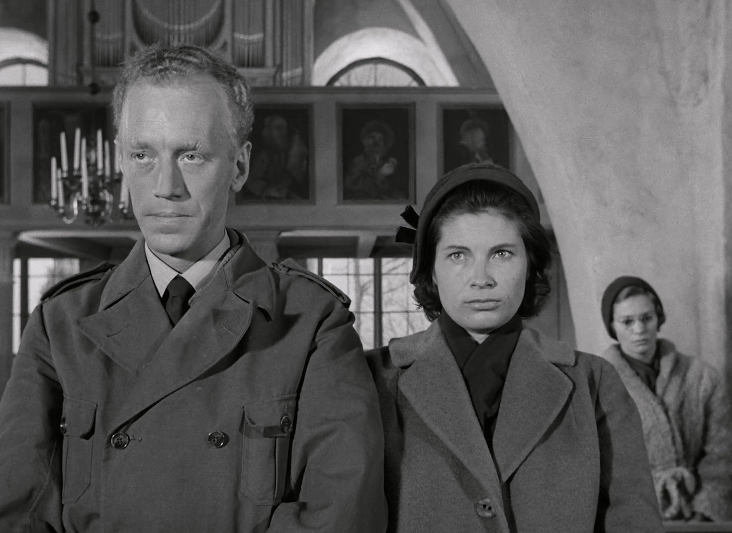 Max von Sydow, Gunnel Lindblom, and Ingrid Thulin in Winter Light (1963)