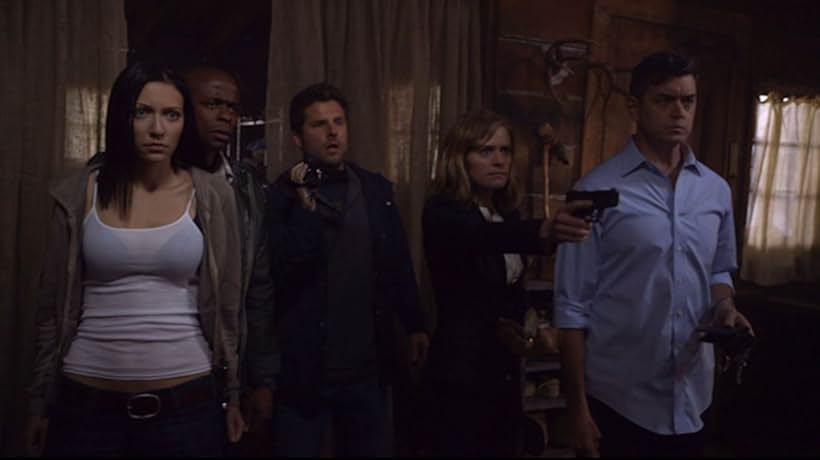 Kate Rogal, Dulé Hill, Maggie Lawson, Timothy Omundson, and James Roday Rodriguez in Psych (2006)