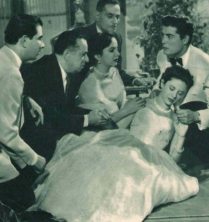 Faten Hamamah, Husain Reyadh, Shukri Sarhan, and Shadia in Moawad ma al hayat (1953)