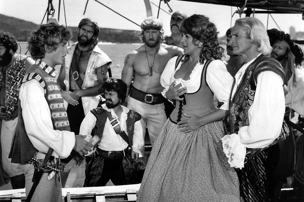 Christopher Atkins, Marc Colombani, Tony Deary, Ted Hamilton, Maggie Kirkpatrick, Kjell Nilsson, and Roger Ward in The Pirate Movie (1982)