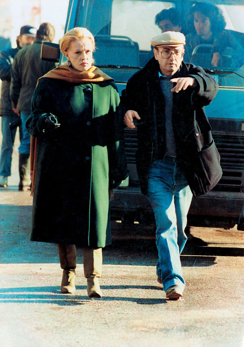 Theodoros Angelopoulos and Jeanne Moreau in The Suspended Step of the Stork (1991)