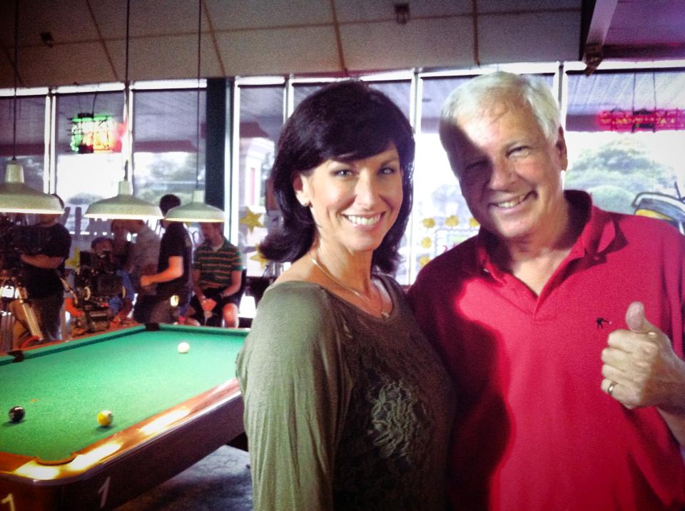 Amy Fox as professional billards player, Savannah. On set of HeartBreak with Coach, Wayne Catledge. 