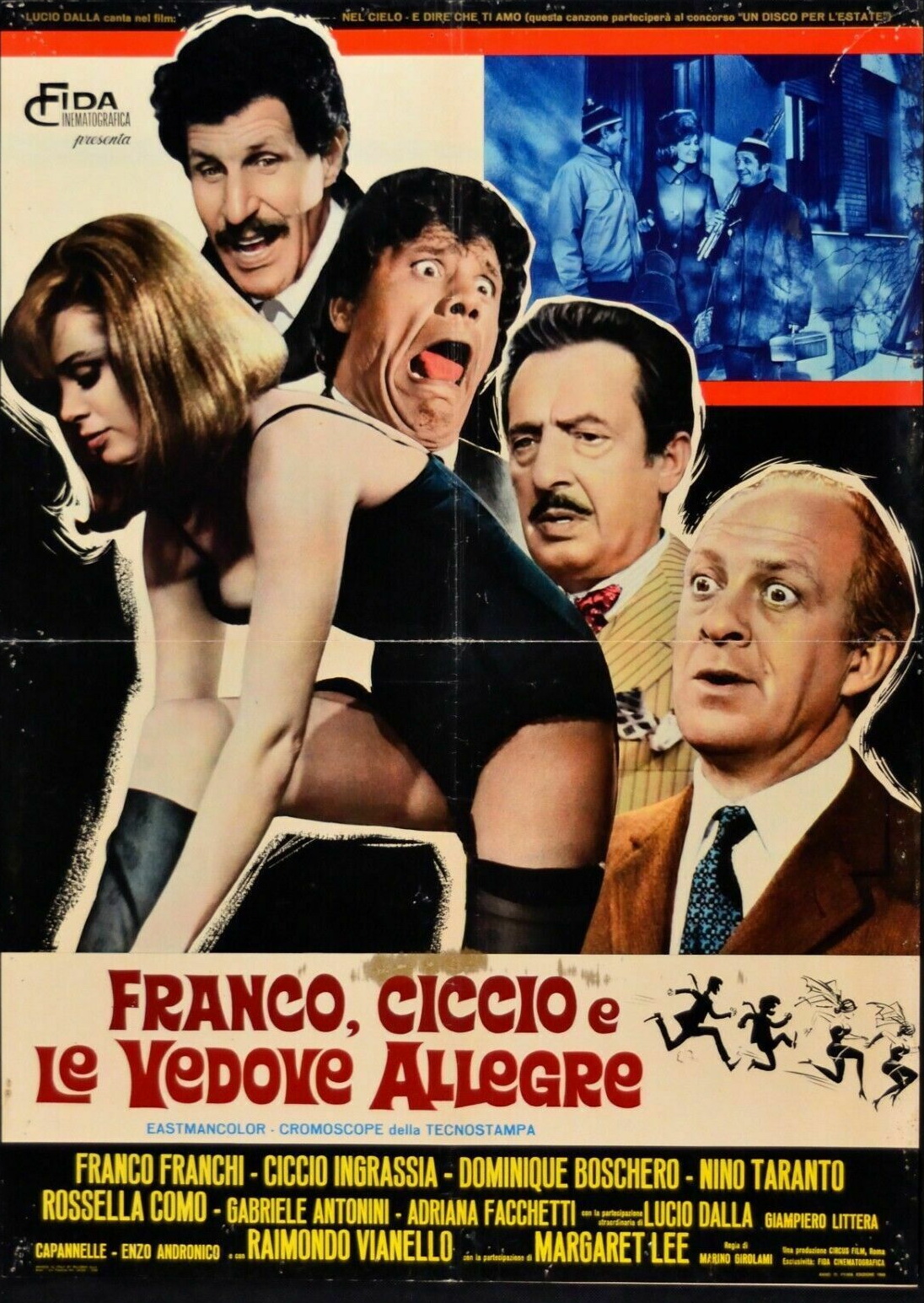 Franco Franchi, Ciccio Ingrassia, Margaret Lee, Nino Taranto, and Raimondo Vianello in Franco, Ciccio e le vedove allegre (1968)