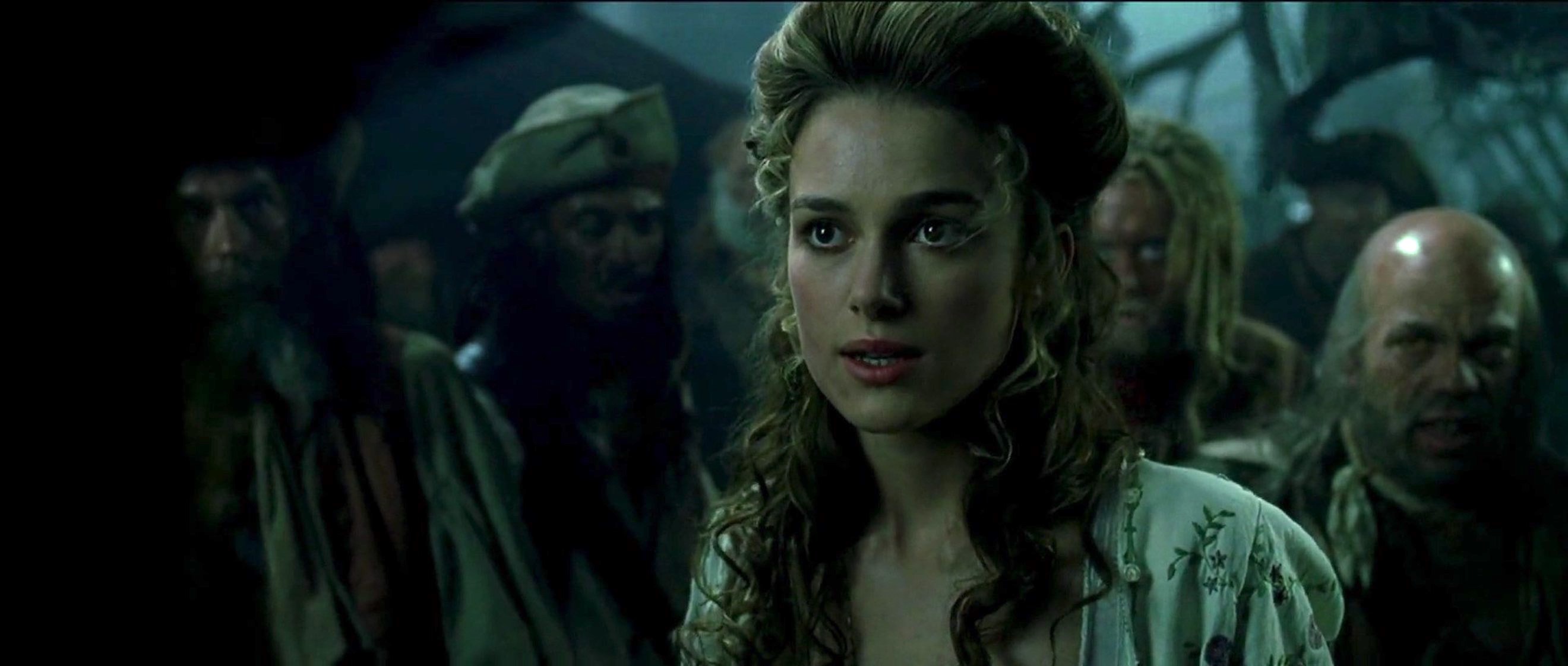 Lee Arenberg, Keira Knightley, and Finneus Egan in Pirates of the Caribbean: The Curse of the Black Pearl (2003)