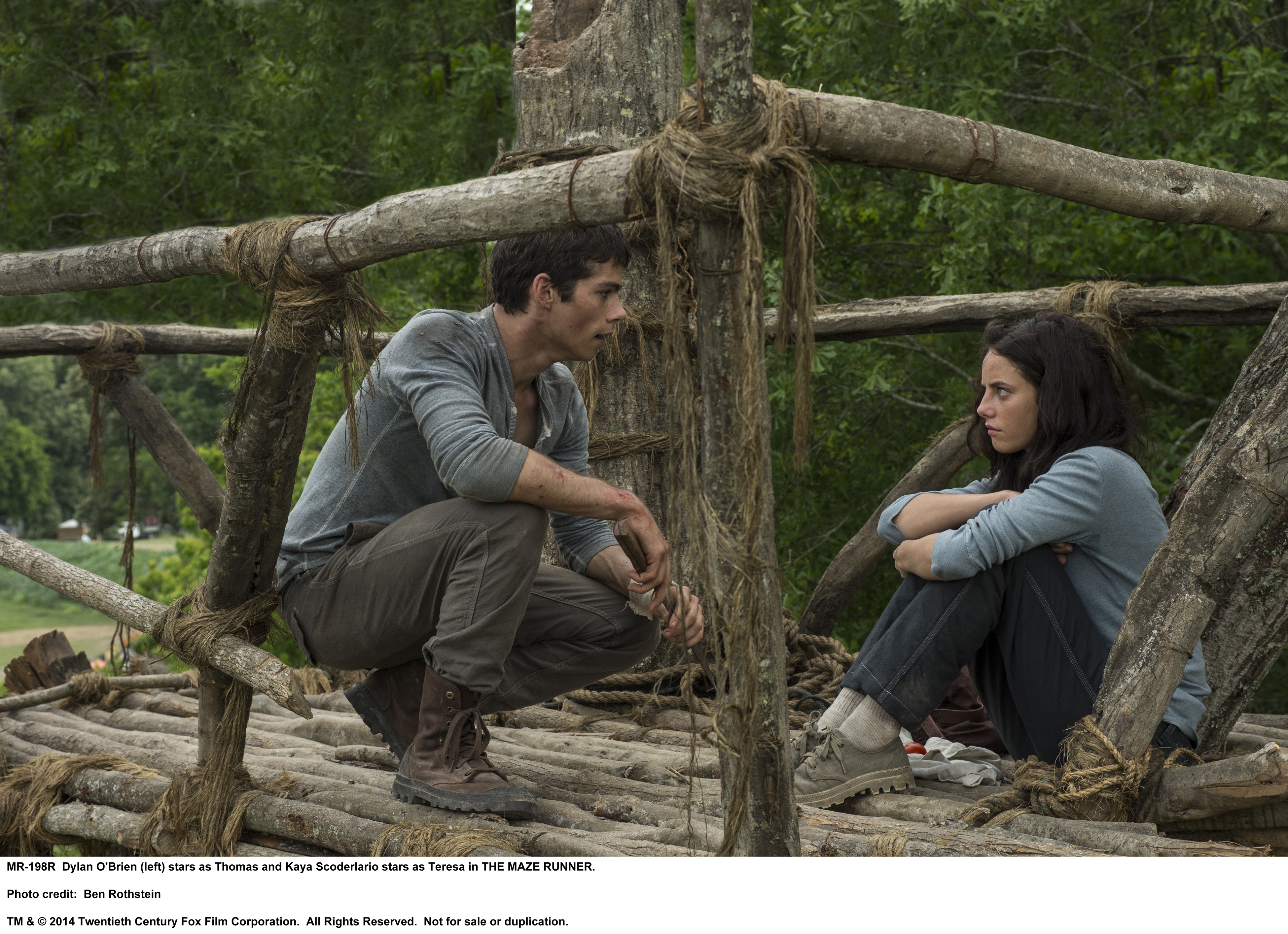 Kaya Scodelario and Dylan O'Brien in The Maze Runner (2014)