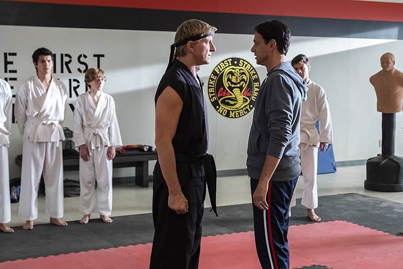 Ralph Macchio, William Zabka, Aedin Mincks, Xolo Maridueña, and Owen Morgan in Cobra Kai (2018)