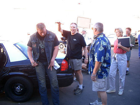 Troy Brenna, 1st AD Joe Ingraffia and Director James Whitmore Jr. on the set of the "Badlands" episode of "10-8"