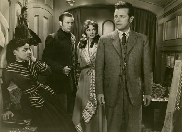 Ruby Dee, Paula Raymond, Dick Powell, and Marshall Thompson in The Tall Target (1951)