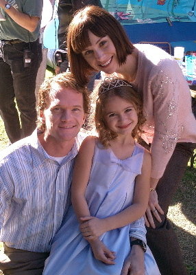 Neil Patrick Harris, Susan Egan and Emma Prescott on the set of Numb3rs